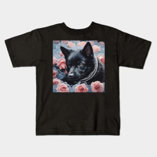 Black German Shepherd and Roses Kids T-Shirt